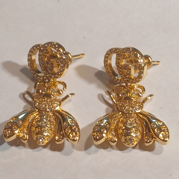 Authentic Vintage Gucci GG Logo Crystal Bee Earrings - Picture 5 of 16